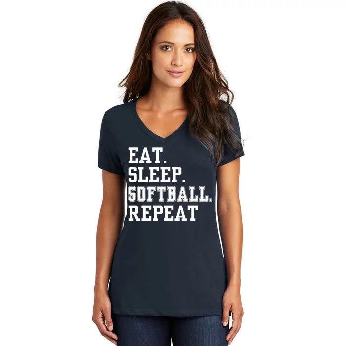 Eat Sleep Softball Repeat Women's V-Neck T-Shirt