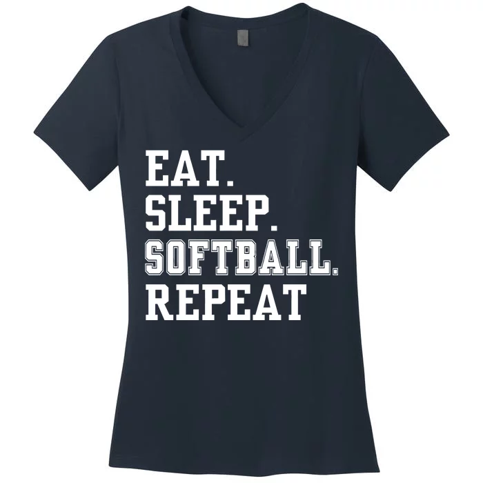 Eat Sleep Softball Repeat Women's V-Neck T-Shirt