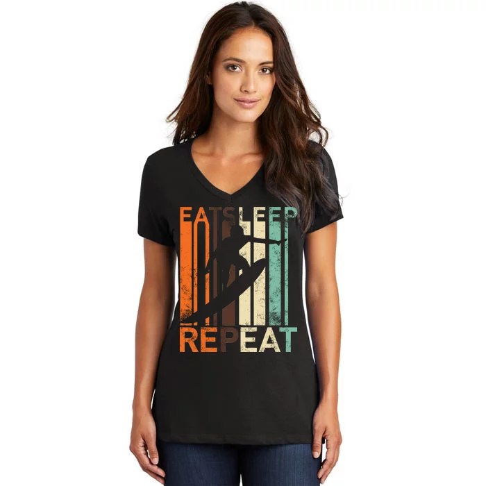 Eat Sleep Surf Repeat Women's V-Neck T-Shirt