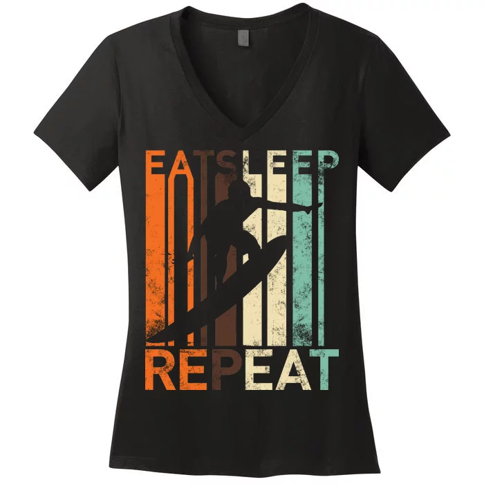 Eat Sleep Surf Repeat Women's V-Neck T-Shirt