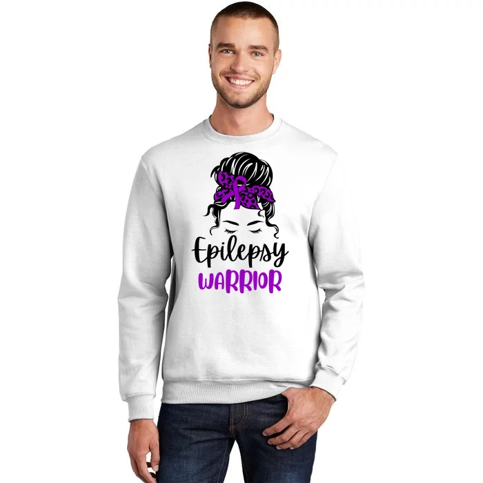 Epilepsy Awareness Woman Glasses Messy Bun Leopard Bandana Sweatshirt