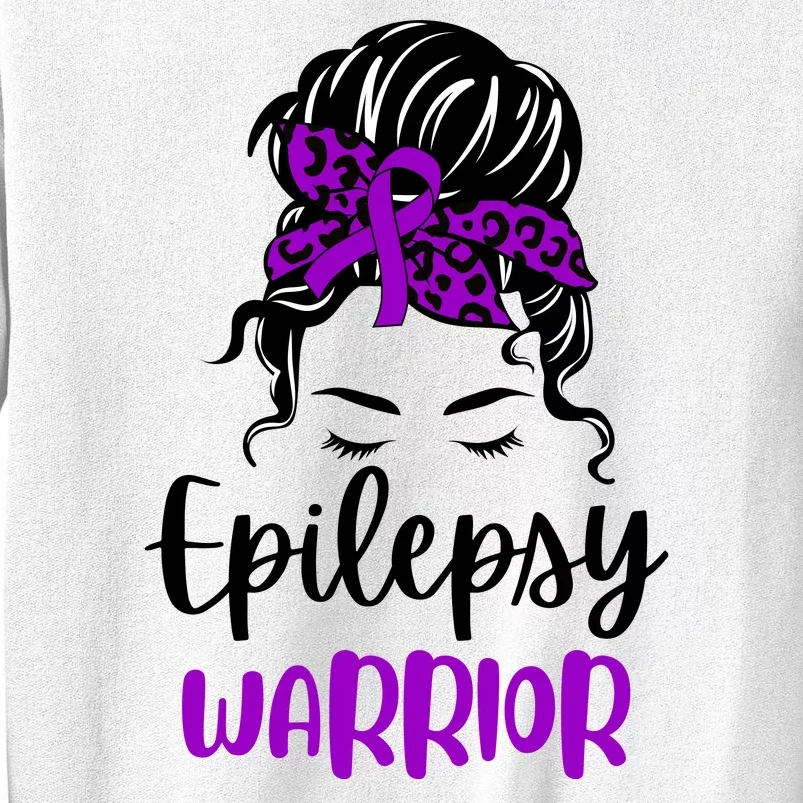 Epilepsy Awareness Woman Glasses Messy Bun Leopard Bandana Sweatshirt