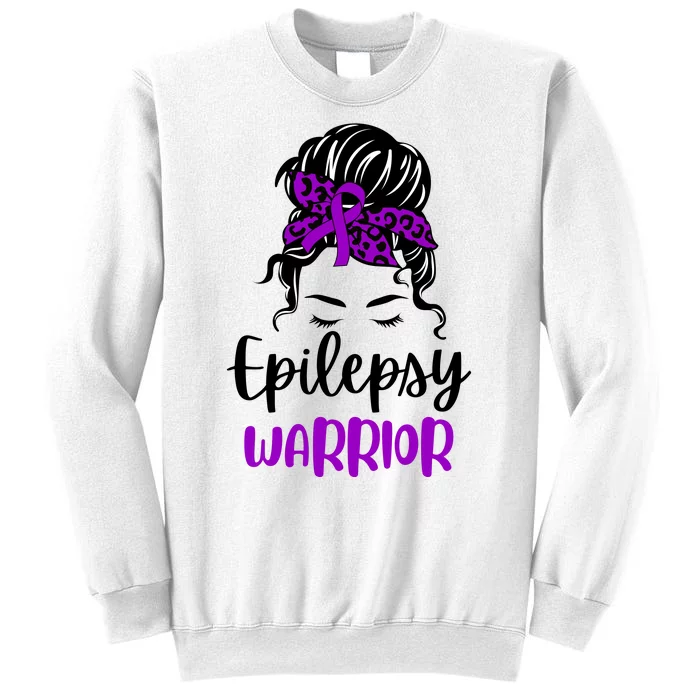 Epilepsy Awareness Woman Glasses Messy Bun Leopard Bandana Sweatshirt