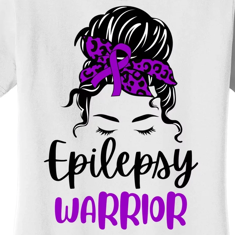 Epilepsy Awareness Woman Glasses Messy Bun Leopard Bandana Women's T-Shirt