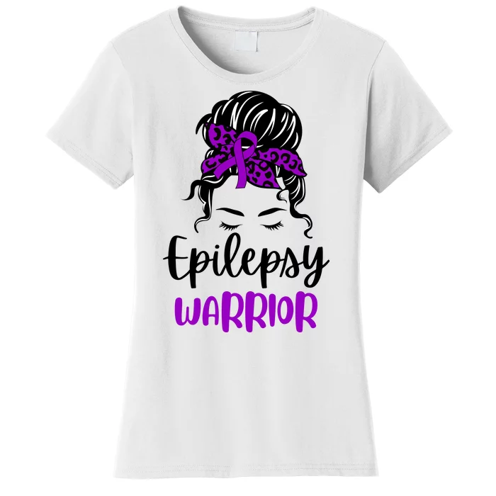 Epilepsy Awareness Woman Glasses Messy Bun Leopard Bandana Women's T-Shirt