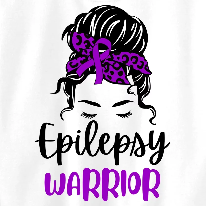 Epilepsy Awareness Woman Glasses Messy Bun Leopard Bandana Kids Sweatshirt