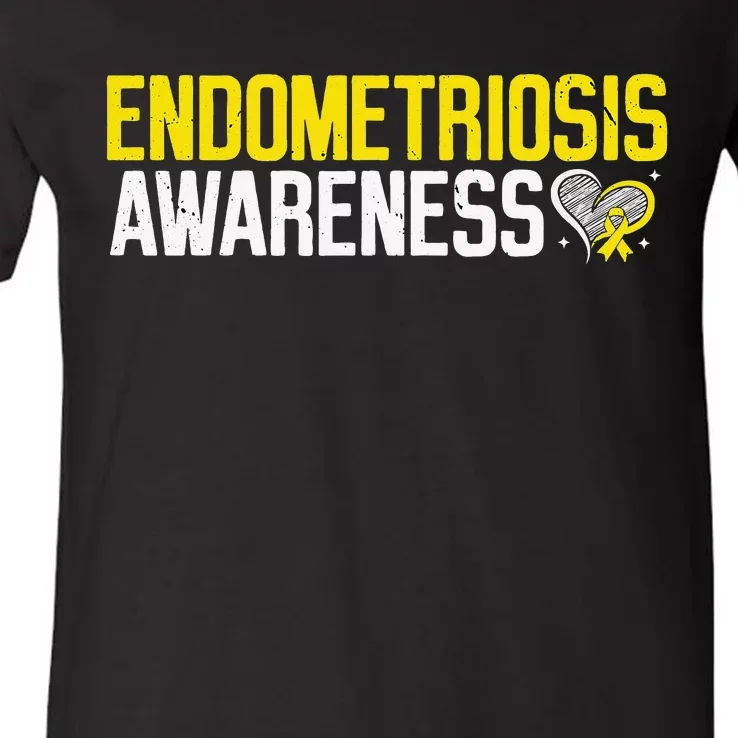 Endometriosis Awareness Yellow Ribbon Endo Warrior Support V-Neck T-Shirt