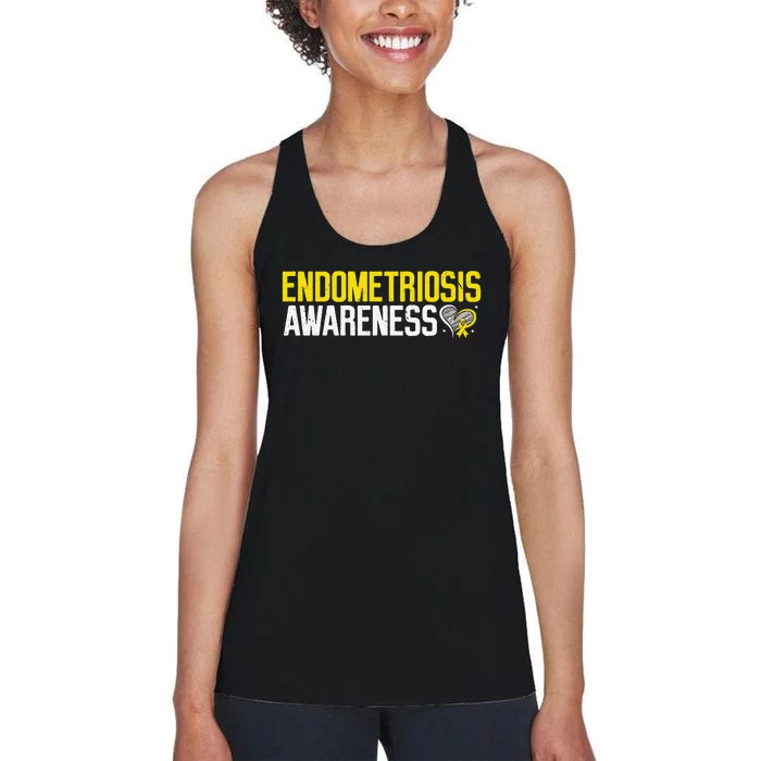 Endometriosis Awareness Yellow Ribbon Endo Warrior Support Women's Racerback Tank