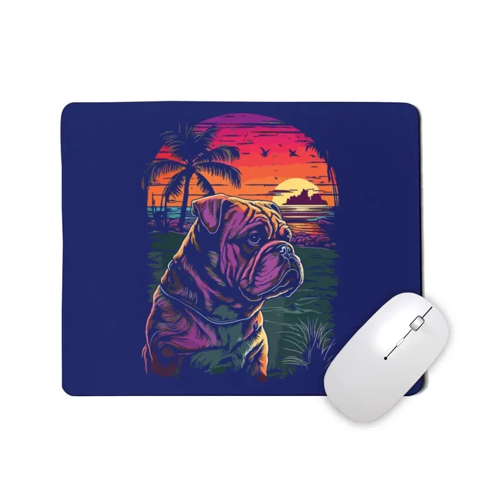 English Bulldog 80s Sunset Vintage Retro Style Mousepad