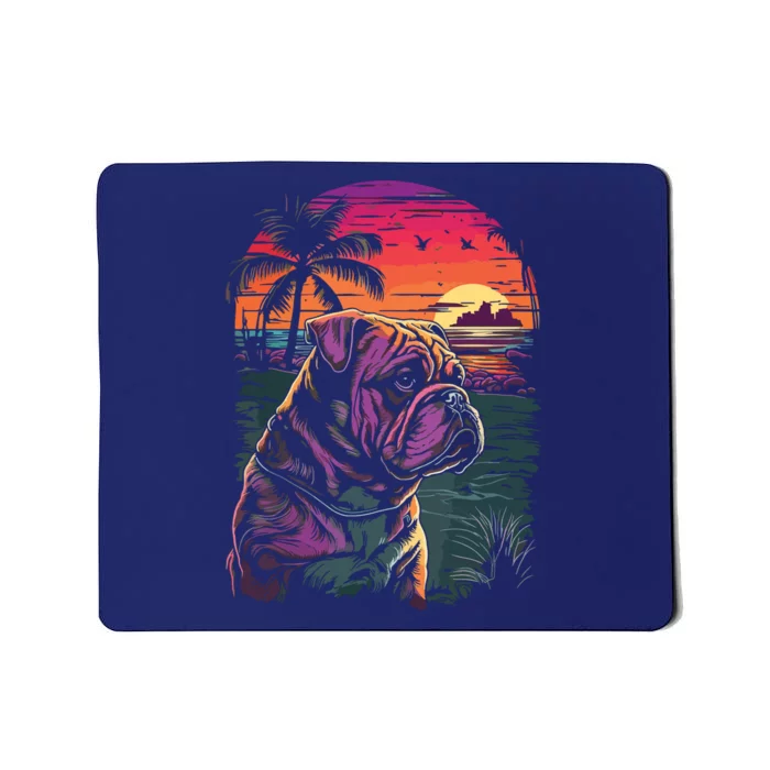 English Bulldog 80s Sunset Vintage Retro Style Mousepad