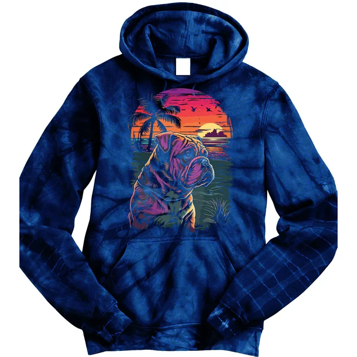 English Bulldog 80s Sunset Vintage Retro Style Tie Dye Hoodie