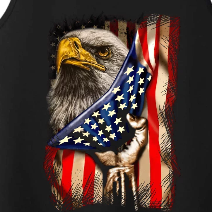 Eagle Behind American Flag 4th Of July Patriotic Eagle Lover Gift Performance Tank