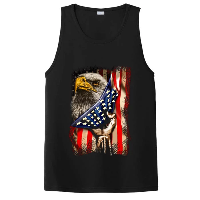 Eagle Behind American Flag 4th Of July Patriotic Eagle Lover Gift Performance Tank