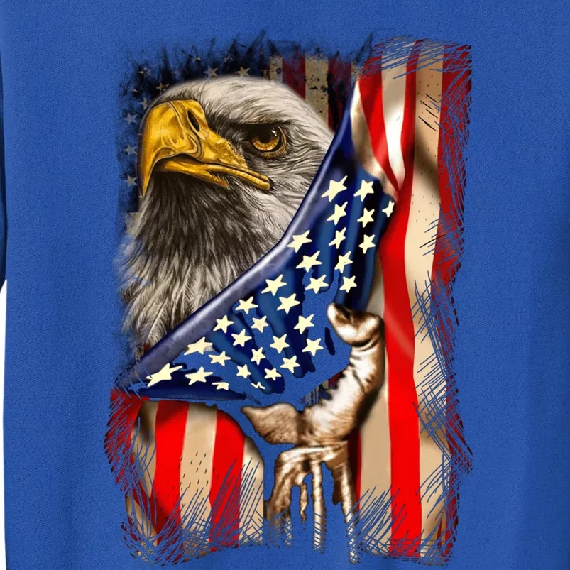 Eagle Behind American Flag 4th Of July Patriotic Eagle Lover Gift Sweatshirt