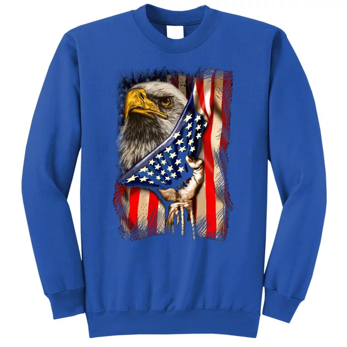 Eagle Behind American Flag 4th Of July Patriotic Eagle Lover Gift Sweatshirt