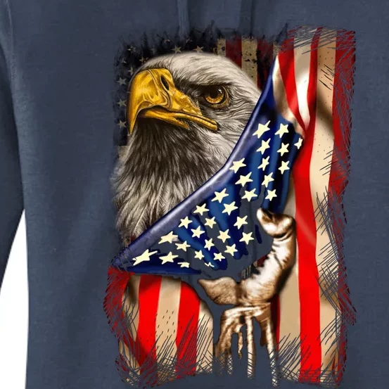 Eagle Behind American Flag 4th Of July Patriotic Eagle Lover Gift Women's Pullover Hoodie