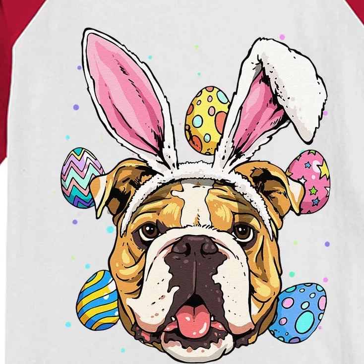 Easter Bunny American Bulldog Dog Women Kids Colorblock Raglan Jersey