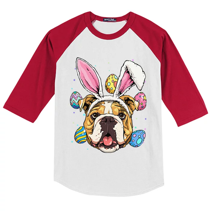 Easter Bunny American Bulldog Dog Women Kids Colorblock Raglan Jersey