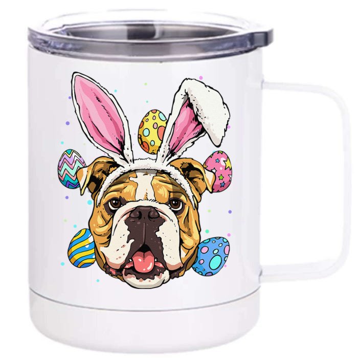 Easter Bunny American Bulldog Dog Women Front & Back 12oz Stainless Steel Tumbler Cup