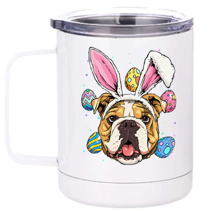 Easter Bunny American Bulldog Dog Women Front & Back 12oz Stainless Steel Tumbler Cup