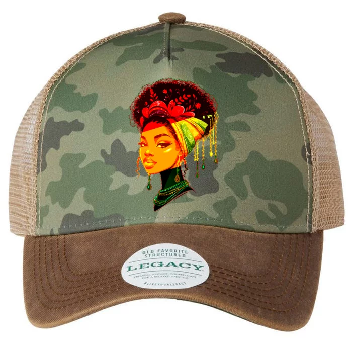 Elegant Black African American Woman With Afro Head Wrap Legacy Tie Dye Trucker Hat