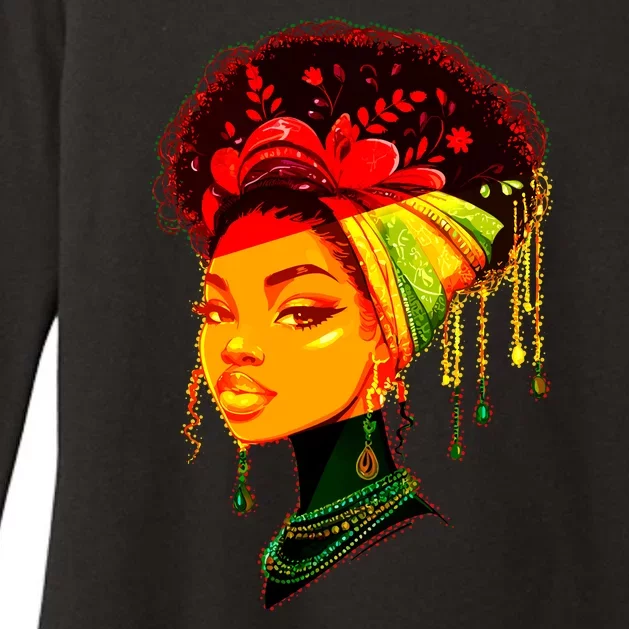 Elegant Black African American Woman With Afro Head Wrap Womens CVC Long Sleeve Shirt