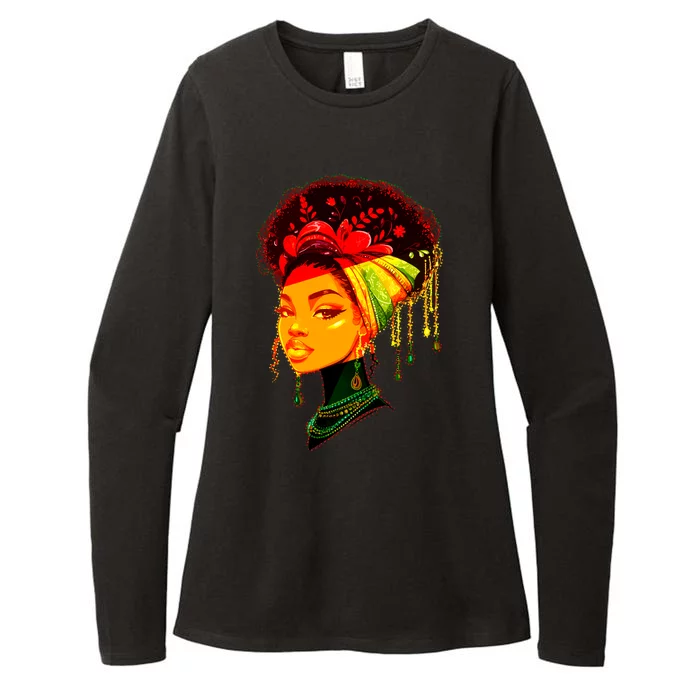 Elegant Black African American Woman With Afro Head Wrap Womens CVC Long Sleeve Shirt