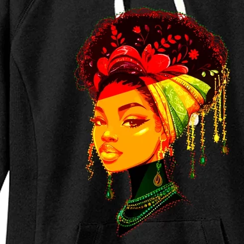 Elegant Black African American Woman With Afro Head Wrap Women's Fleece Hoodie