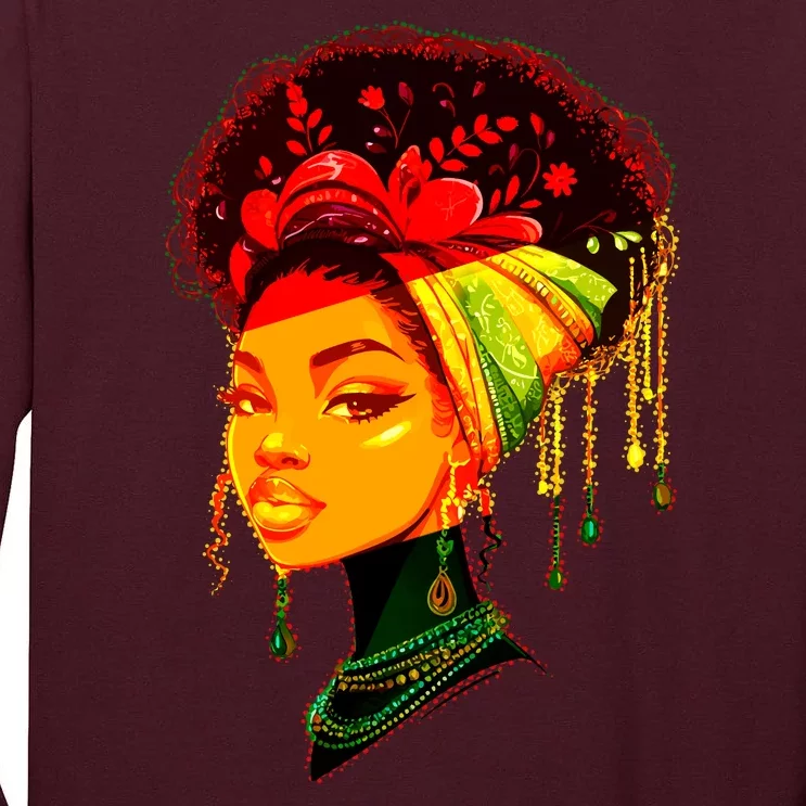 Elegant Black African American Woman With Afro Head Wrap Tall Long Sleeve T-Shirt