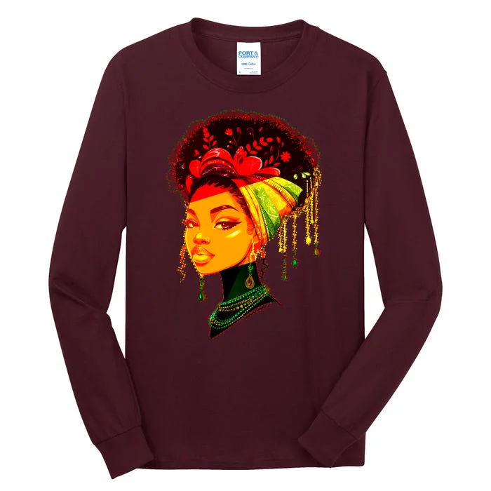 Elegant Black African American Woman With Afro Head Wrap Tall Long Sleeve T-Shirt