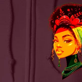 Elegant Black African American Woman With Afro Head Wrap Full Zip Hoodie