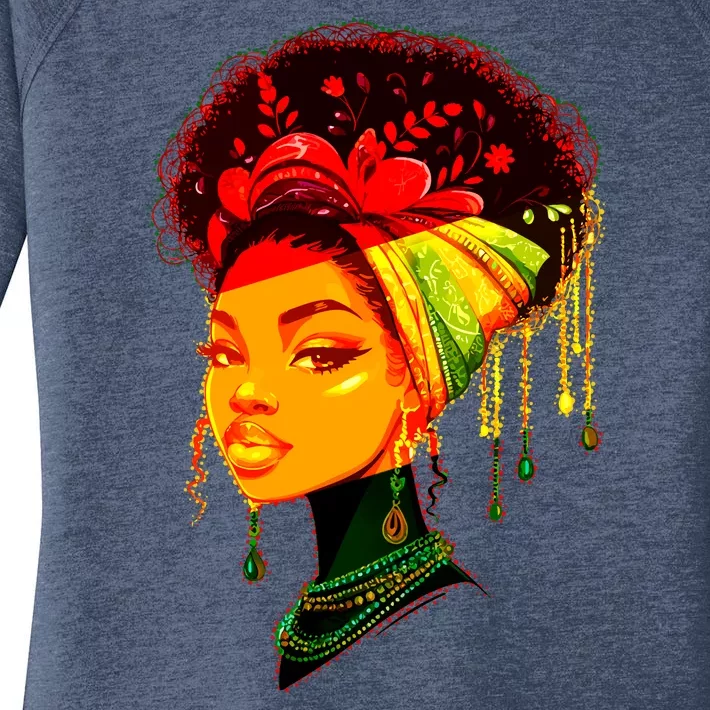 Elegant Black African American Woman With Afro Head Wrap Women's Perfect Tri Tunic Long Sleeve Shirt