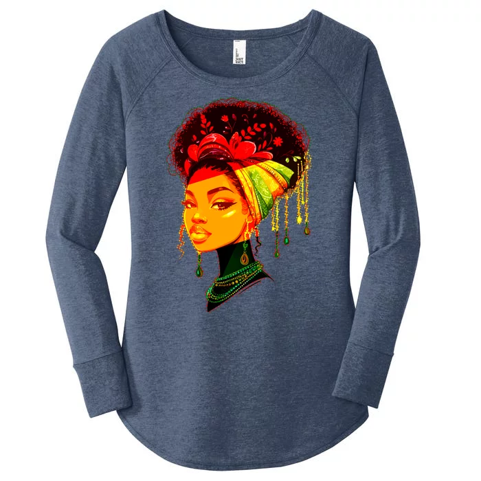 Elegant Black African American Woman With Afro Head Wrap Women's Perfect Tri Tunic Long Sleeve Shirt