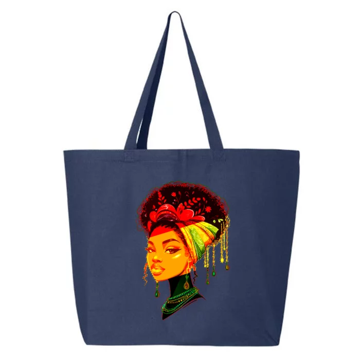 Elegant Black African American Woman With Afro Head Wrap 25L Jumbo Tote