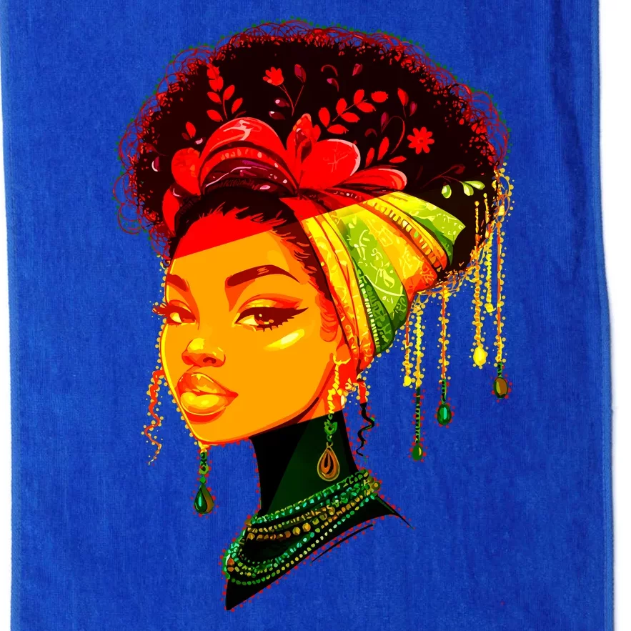 Elegant Black African American Woman With Afro Head Wrap Platinum Collection Golf Towel