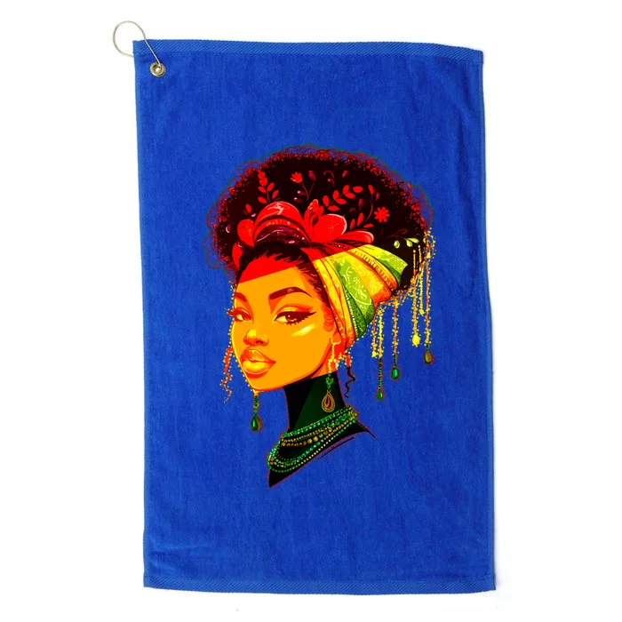 Elegant Black African American Woman With Afro Head Wrap Platinum Collection Golf Towel