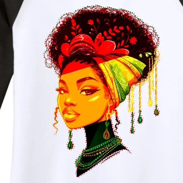 Elegant Black African American Woman With Afro Head Wrap Women's Tri-Blend 3/4-Sleeve Raglan Shirt