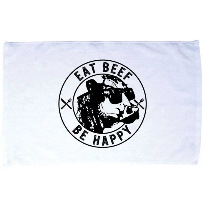 Eat Beef Be Happy Funny Heifer Cow Farmer Microfiber Hand Towel