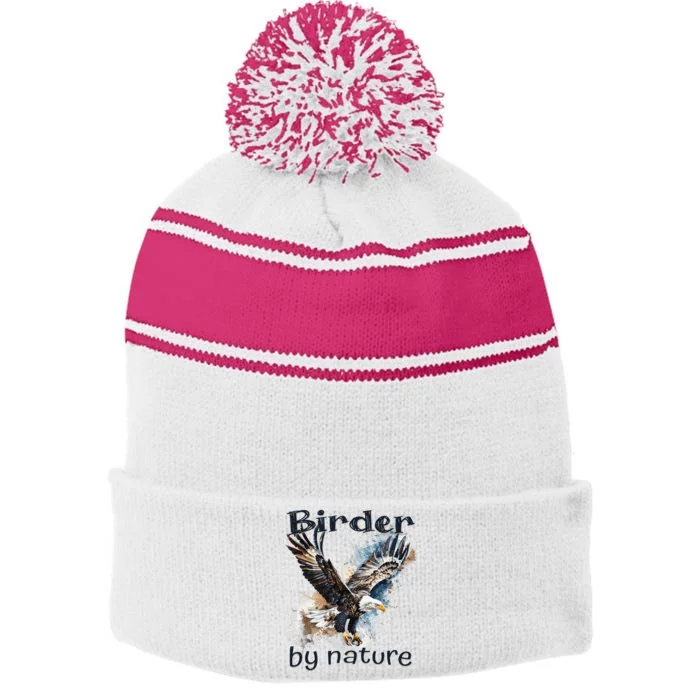 Eagle Birding By Nature Birding Bird Watching Stripe Pom Pom Beanie