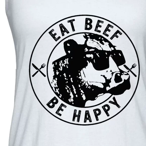 Eat Beef Be Happy Funny Heifer Cow Farmer Ladies Essential Flowy Tank