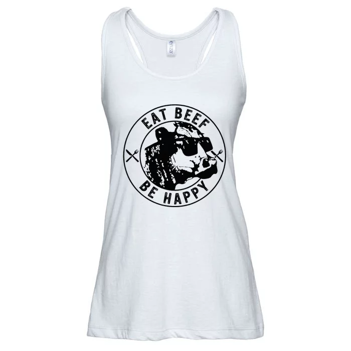 Eat Beef Be Happy Funny Heifer Cow Farmer Ladies Essential Flowy Tank