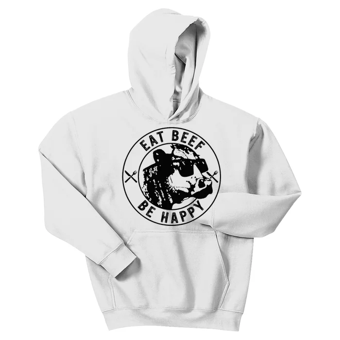 Eat Beef Be Happy Funny Heifer Cow Farmer Kids Hoodie