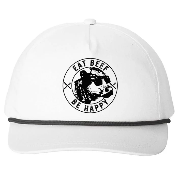 Eat Beef Be Happy Funny Heifer Cow Farmer Snapback Five-Panel Rope Hat