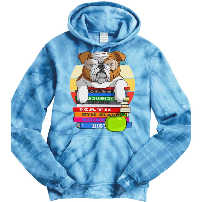 English Bulldog Back To School Book Worm Dog Tie Dye Hoodie