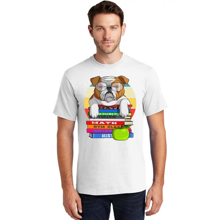 English Bulldog Back To School Book Worm Dog Tall T-Shirt