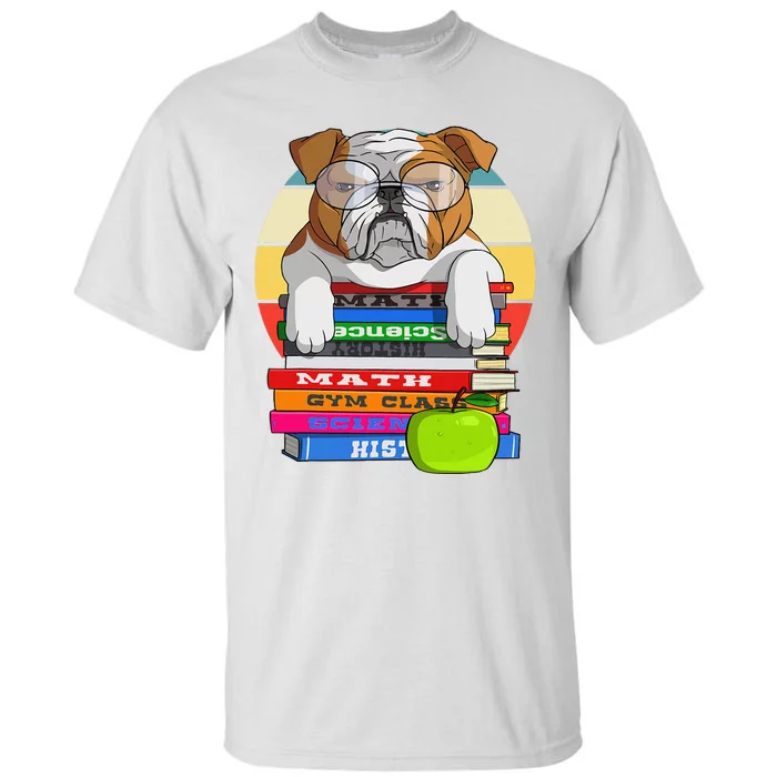 English Bulldog Back To School Book Worm Dog Tall T-Shirt