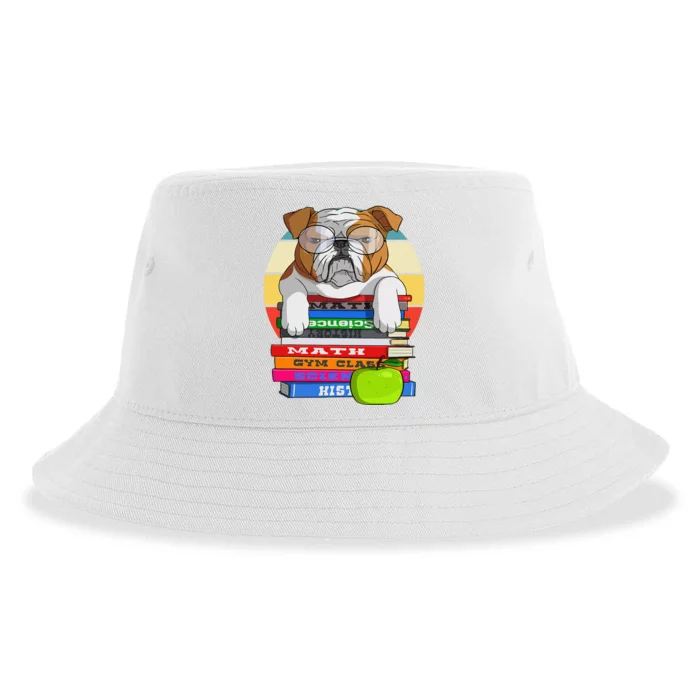 English Bulldog Back To School Book Worm Dog Sustainable Bucket Hat