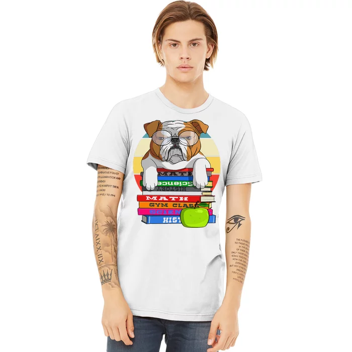 English Bulldog Back To School Book Worm Dog Premium T-Shirt