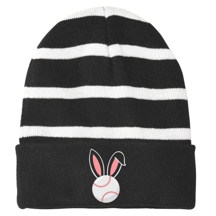 Easter Baseball Bunny Ears Funny Baseball Fan Easter Bunny Striped Beanie with Solid Band