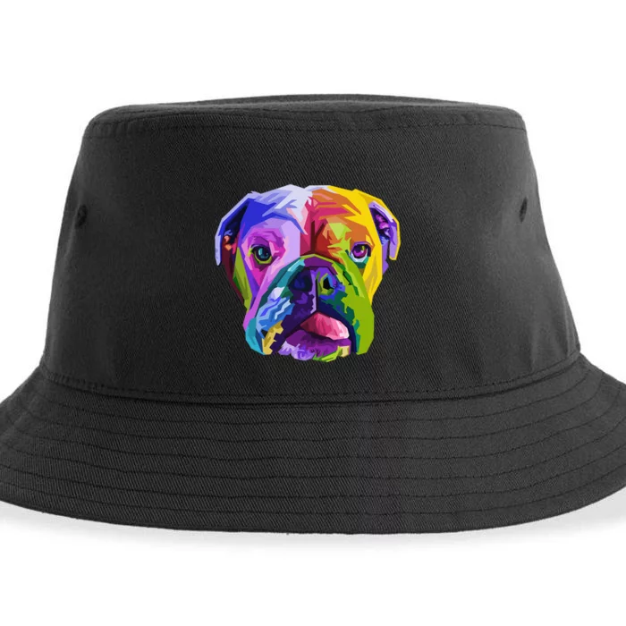 English British Bulldog Pop Art Portrait for Dog Owners Sustainable Bucket Hat